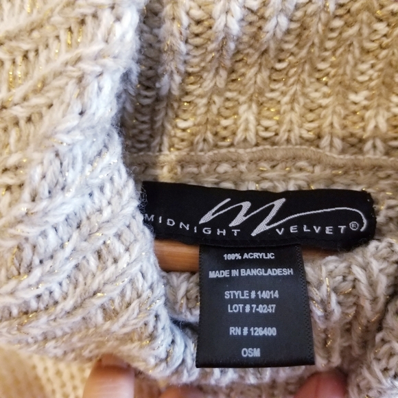Midnight Velvet Beige White Turtleneck Waffle Knit Shawl Poncho Wrap One Size - Picture 6 of 8